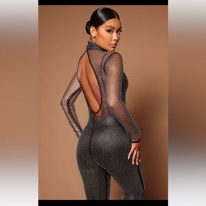 BRAND NEW NEVER WORN- Black embellished rhinestone jumpsuit. Holidays + NYE